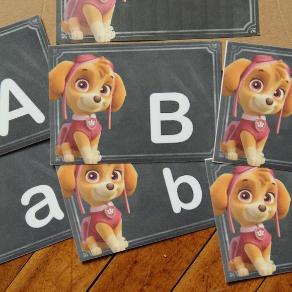 ❄️5/$25🎄Deluxe Paw Patrol Skye  Handmade Flash Cards Alphabet Upper & Lower - Picture 3 of 4